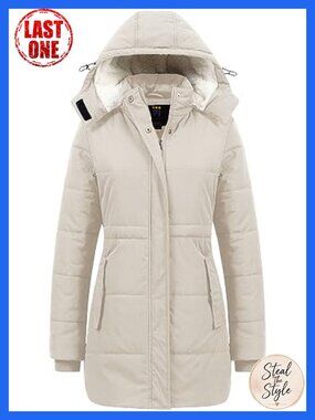 Thicken Sherpa Winter Coat Puffy Warm Snow Jacket Removable Hood